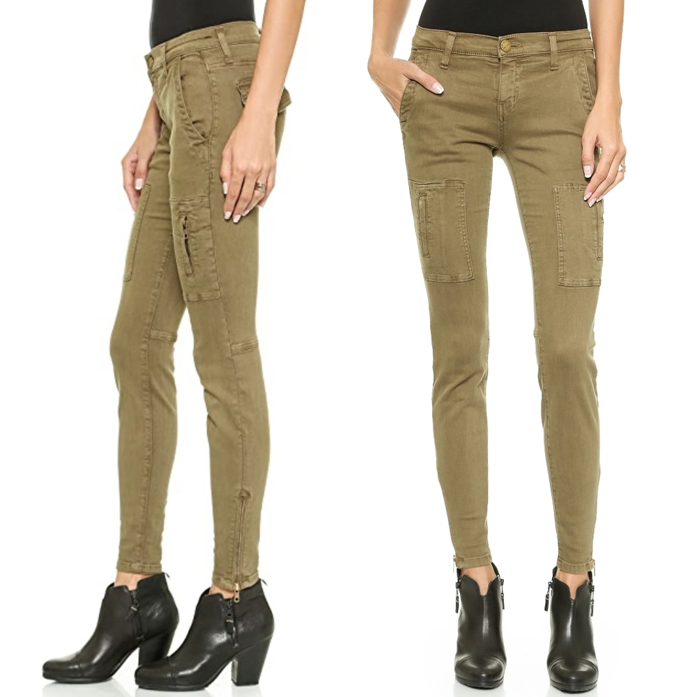 Current/Elliott Skinny Cargo Pants Jeans Olive Green Size 26